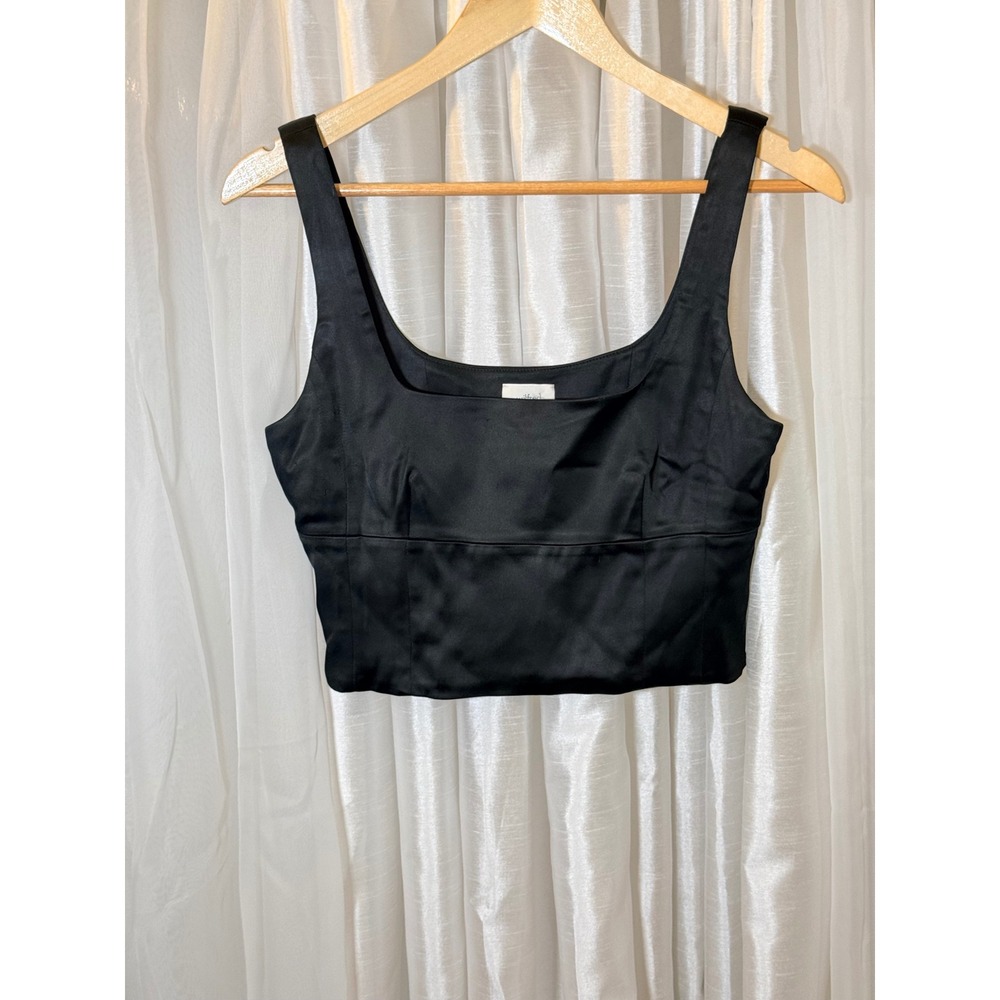 Wilfred Aritzia Satin Crop Top Womens Small Black Square Neck Side Zip Tank